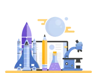 卡通火箭简笔科技学习少儿兴趣班素材