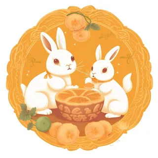 中秋月饼玉兔插画免抠