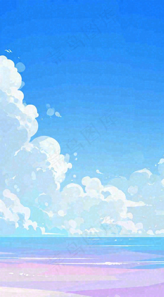 蓝紫色天空白云清新浪漫落日海上倒影