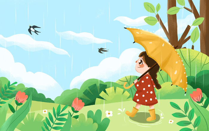 手绘春天卡通人物