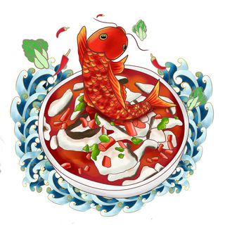 国潮中国风传统小吃食物地方特色菜美食元素插画海报图片素材