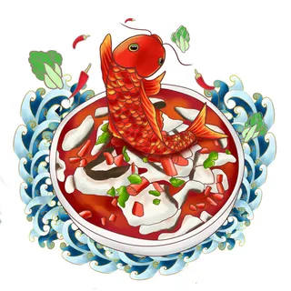 国潮中国风传统小吃食物地方特色菜美食元素插画海报图片素材