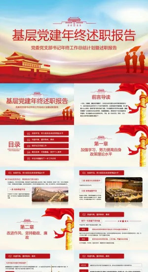 党政基层党建年终述职报告ppt模板预览图