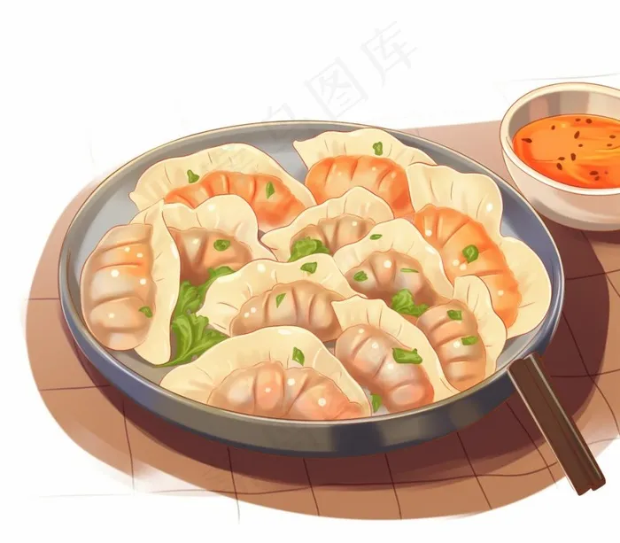美味的饺子食物卡通插画背景(1168x1024)
