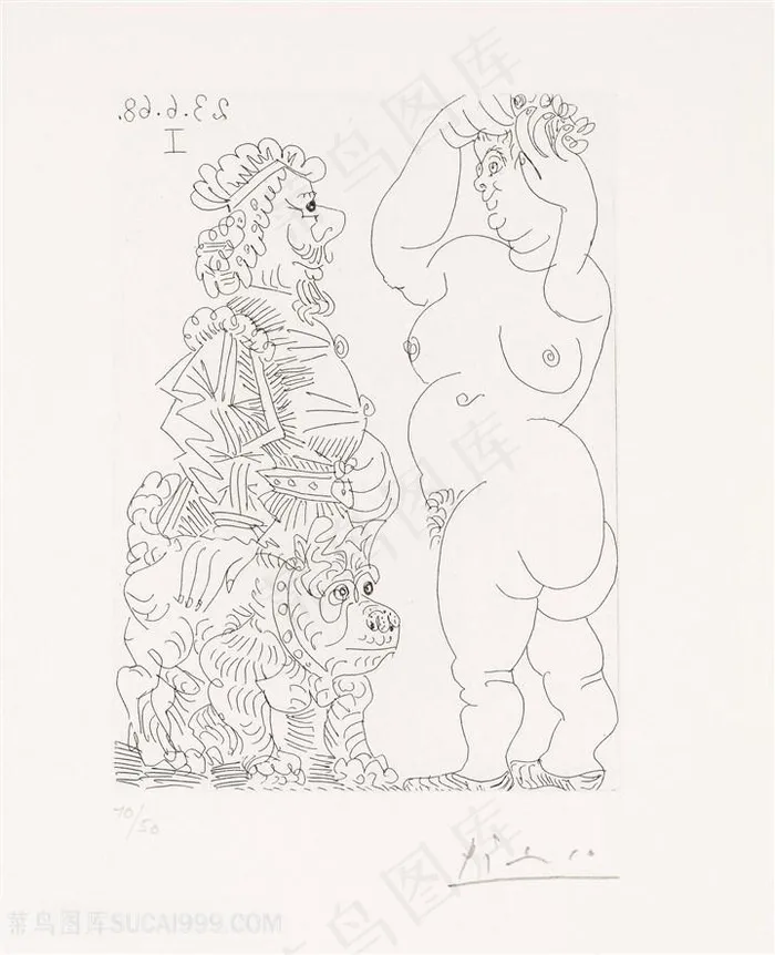 毕加索线描时尚交流装饰画