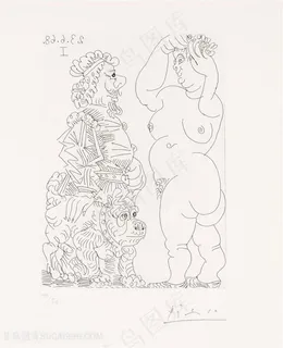 毕加索线描时尚交流装饰画 毕加索线描时尚交流装饰画