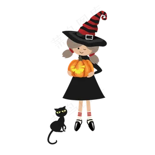 卡通万圣节手绘人物可爱小女孩