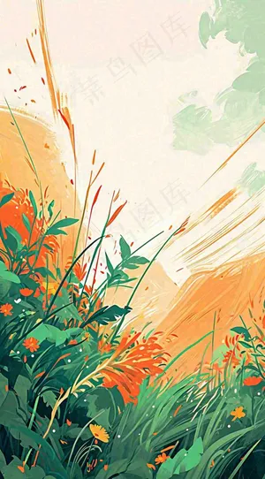 春天野草疯长水彩画，立春，春分