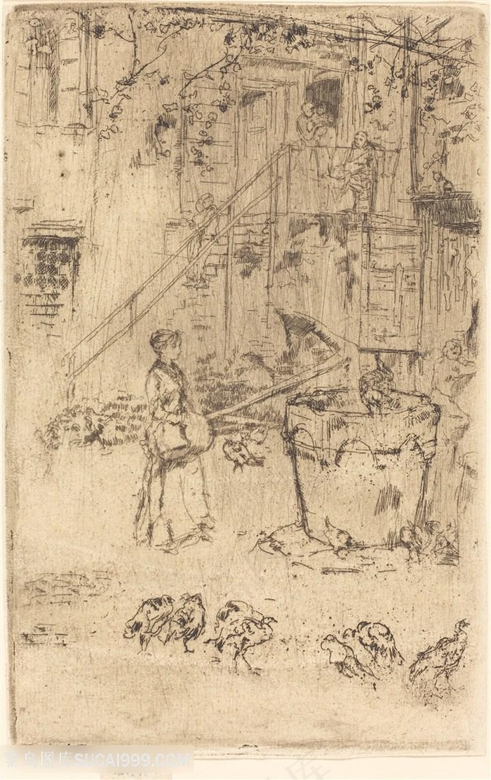 惠斯勒素描乡村农房装饰画
