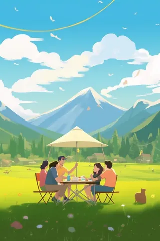 露营风景清新蓝天白云背景