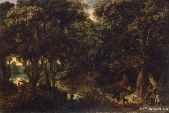 山路树林美景油画风景画