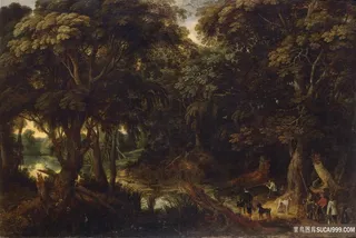 山路树林美景油画风景画