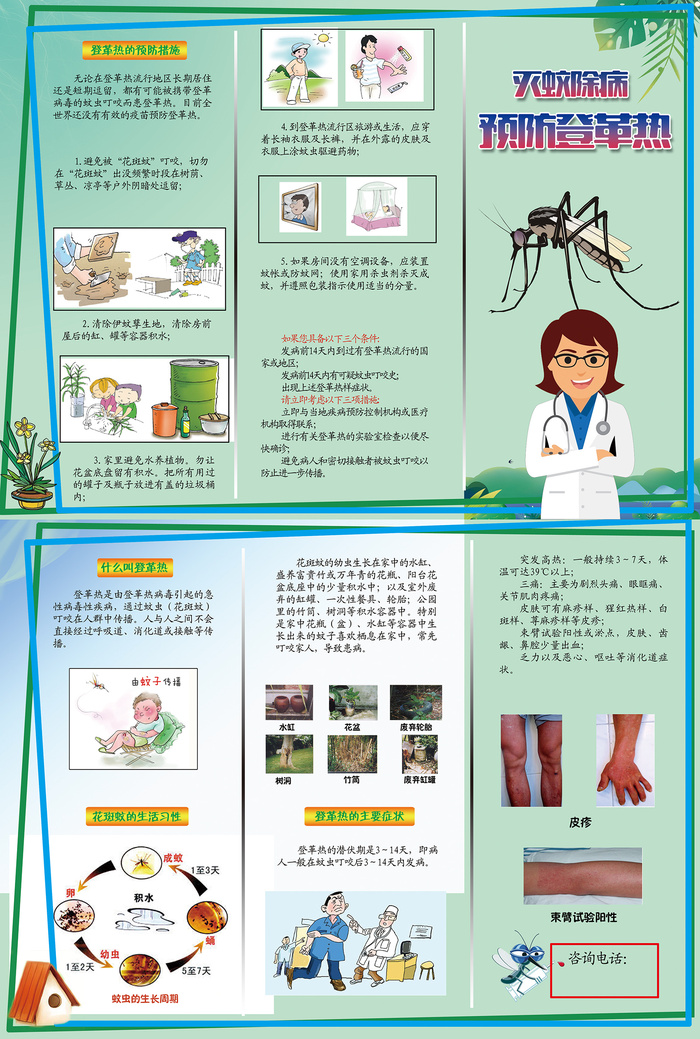 灭蚊除病预防登革热三折页psd模版下载