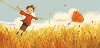 黄色草丛飞舞自由男孩背景