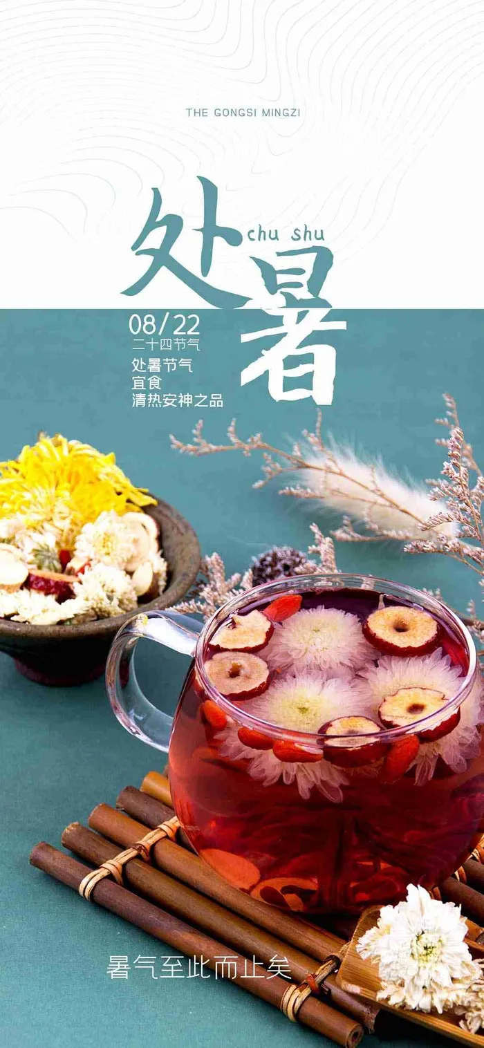 秋季养生茶饮菊花茶二十四节气处暑手机配图psd模版下载