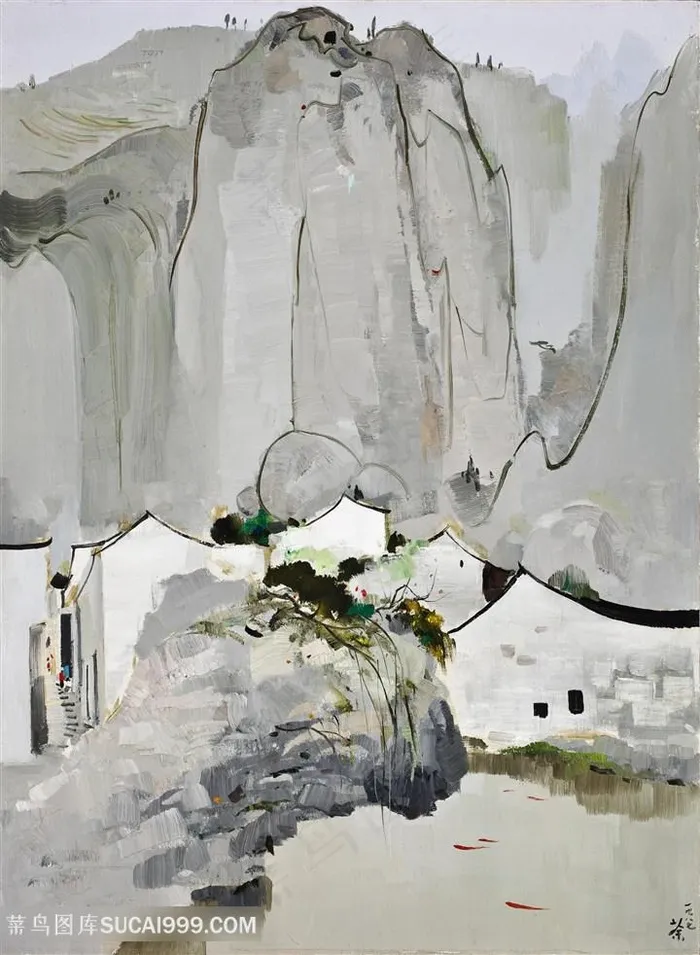 吴冠中手绘水墨山脉艺术装饰画