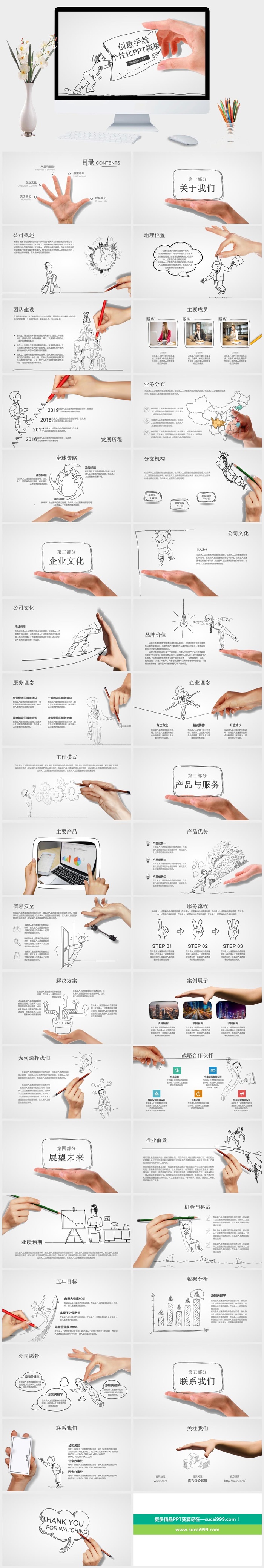 创意动态手势手绘PPT模板