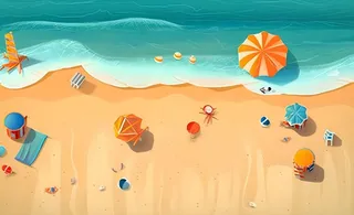 夏日海滩海边浪花海鸥背景