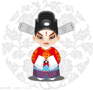 卡通京剧戏剧人物脸谱插画PNG图片 国潮中国风Q版戏剧人物PS素材