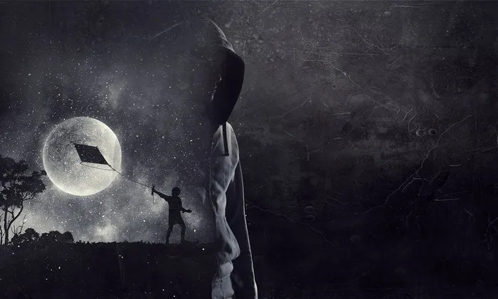 夜晚放风筝的人高清图片