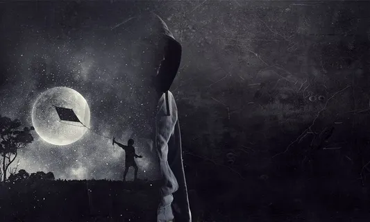 夜晚放风筝的人高清图片 夜晚放风筝的人高清图片