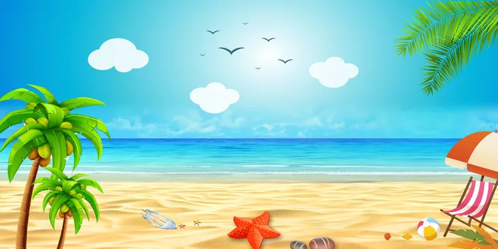 大海海边卡通背景psd模版下载