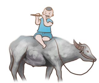 清明清明节卡通牧童吹笛子