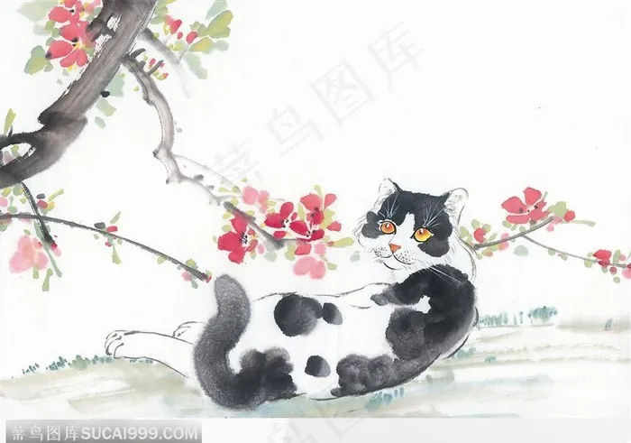 桃花下的小猫