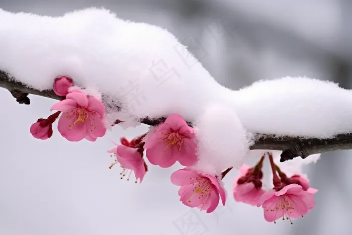 冬季白雪覆盖的梅花摄影图