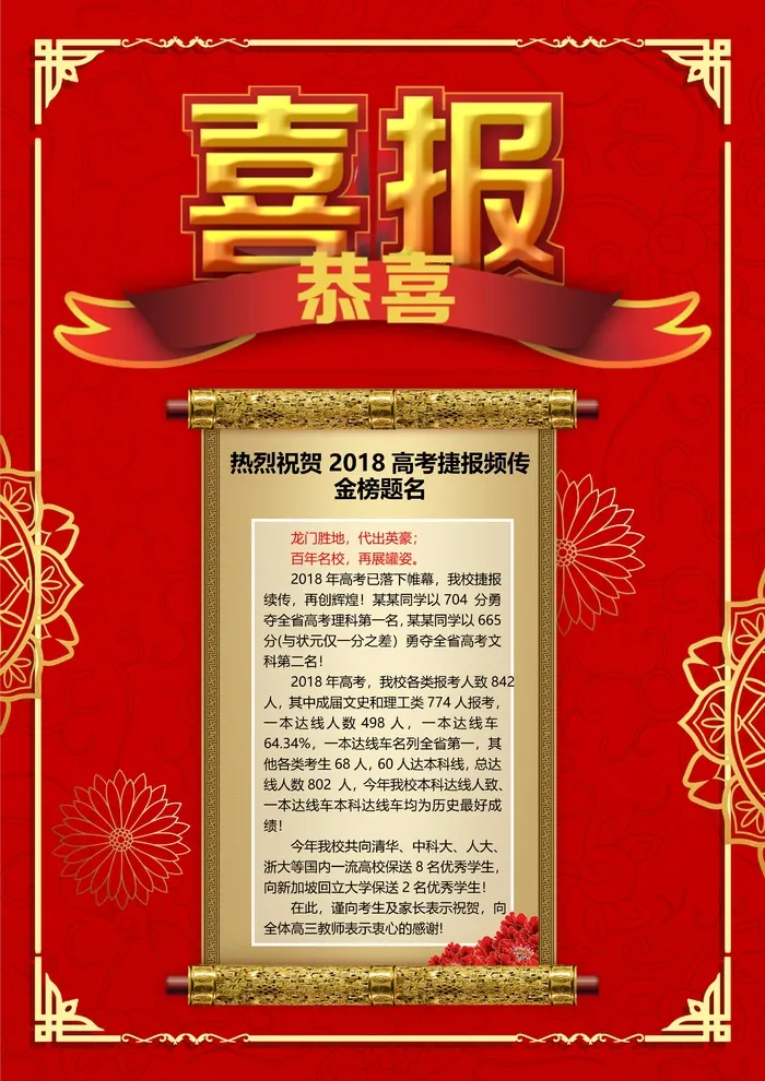 喜报战报海报贺喜金榜题名