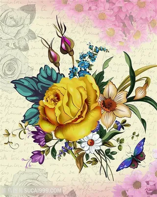 欧式花与蝴蝶装饰画