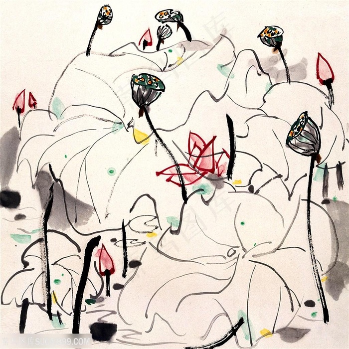 吴冠中手绘荷花装饰画