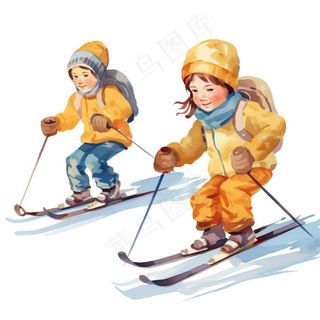 滑雪儿童卡通插画免抠