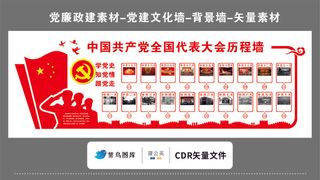 党建文化墙党建素材CDR预览图红色背景中国共产党全国代表大会历程墙