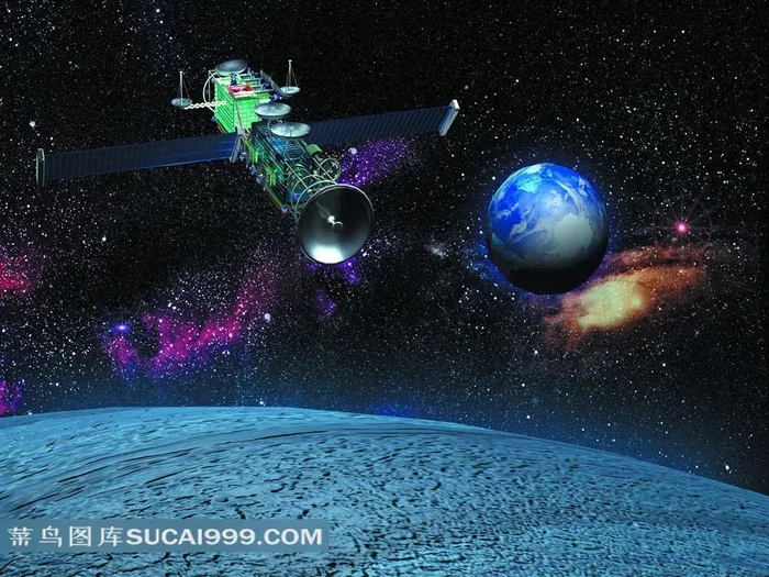 太空翱翔的卫星素材