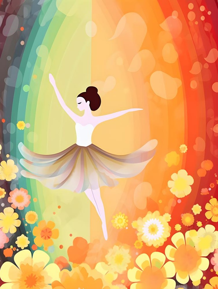 花丛中跳舞的女孩色彩插画背景