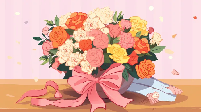 手捧花花束鲜花卡通插画素材(4368x2448)