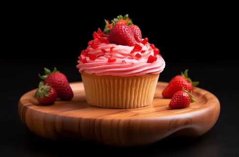 小蛋糕草莓甜点下午茶摄影图