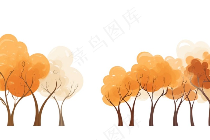 秋天大树黄叶卡通插画免抠(1344x896)