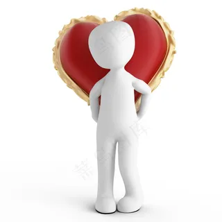 背着爱心的3D小人图片 背着爱心的3D小人图片
