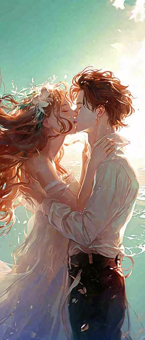 情人节情侣海上拥吻亲吻，爱情唯美落日海景