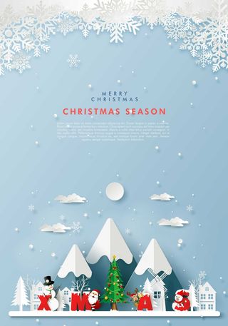 创意剪纸风圣诞节圣诞树圣诞老人麋鹿雪花3D立体海报