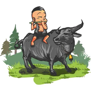 清明清明节卡通牧童吹笛