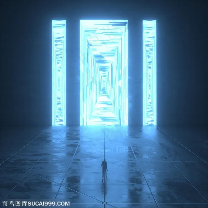 人物剪影发光PPT素材海报科技背景