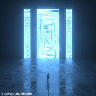 人物剪影发光PPT素材海报科技背景