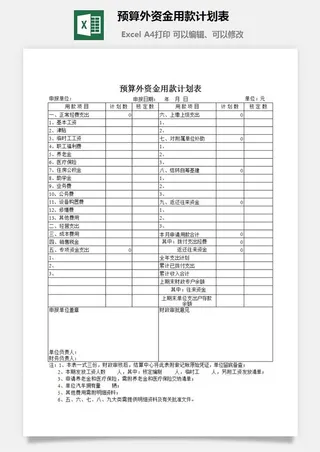 预算外资金用款计划表excel模板