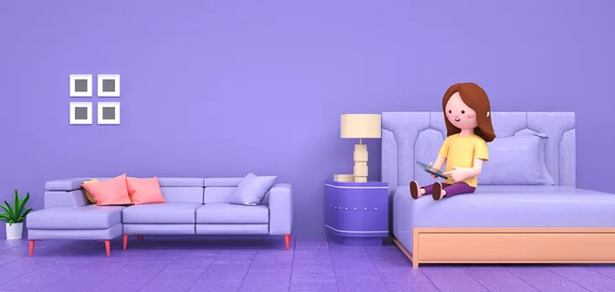 居家休闲人物c4d卡通沙发场景