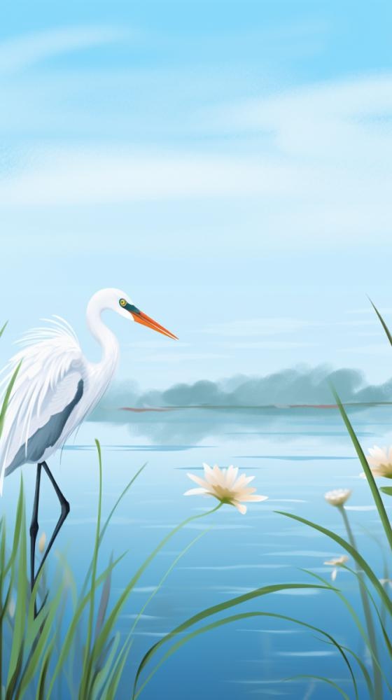 国风芦苇白鹭清新背景(672x1200)
