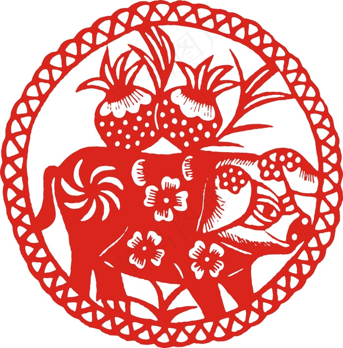 2022元旦新年剪纸猪