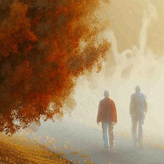 父母年长老人父亲节母亲节温馨落日背影